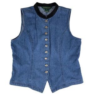 Denim High Neck Button Front Vest w/ Silver Buttons Sz 16